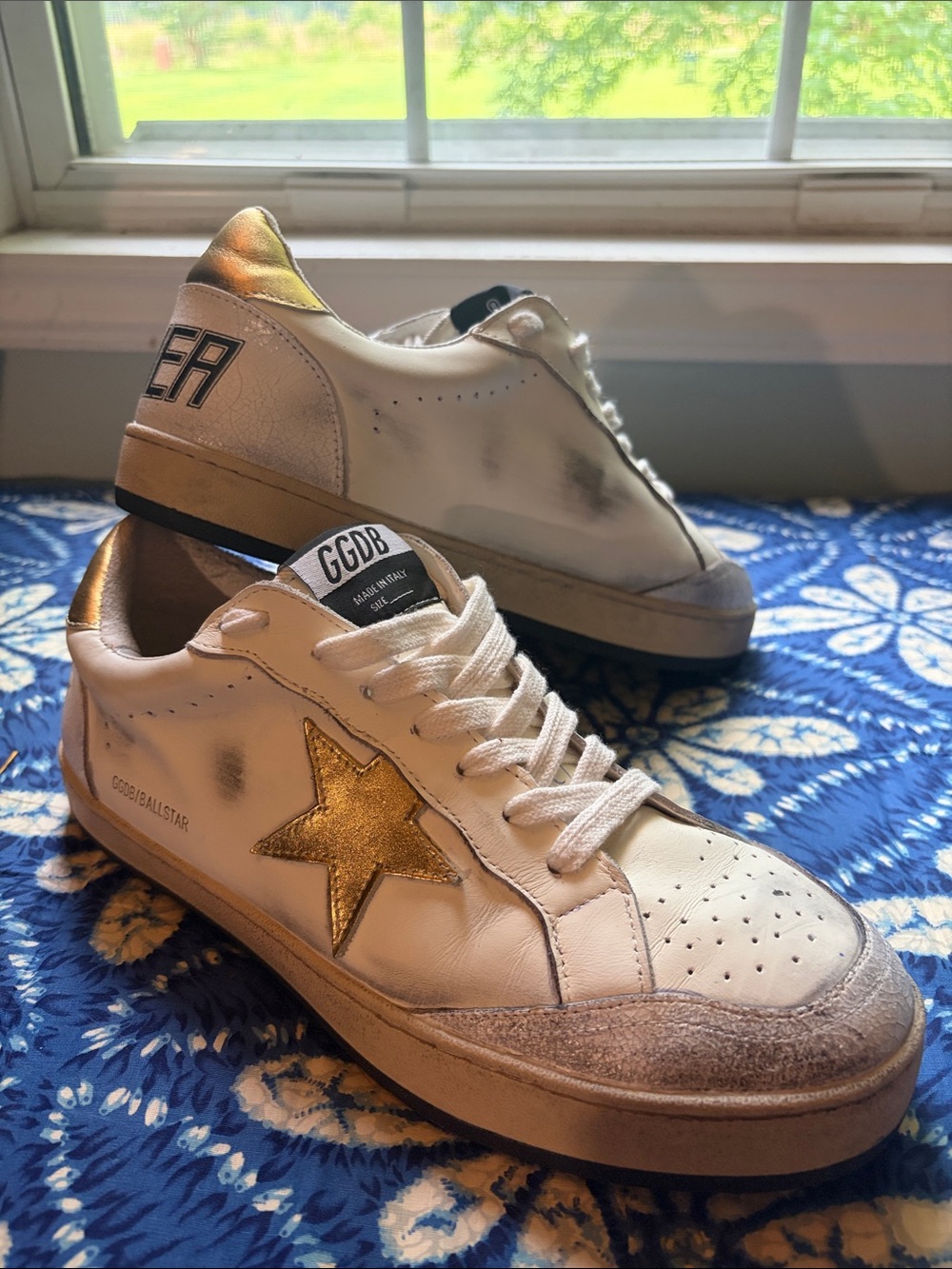 White Leather Sneakers with Gold Star Accent